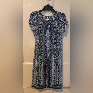 Beautiful Blue & White Dress with Sequins Detailing Size 8